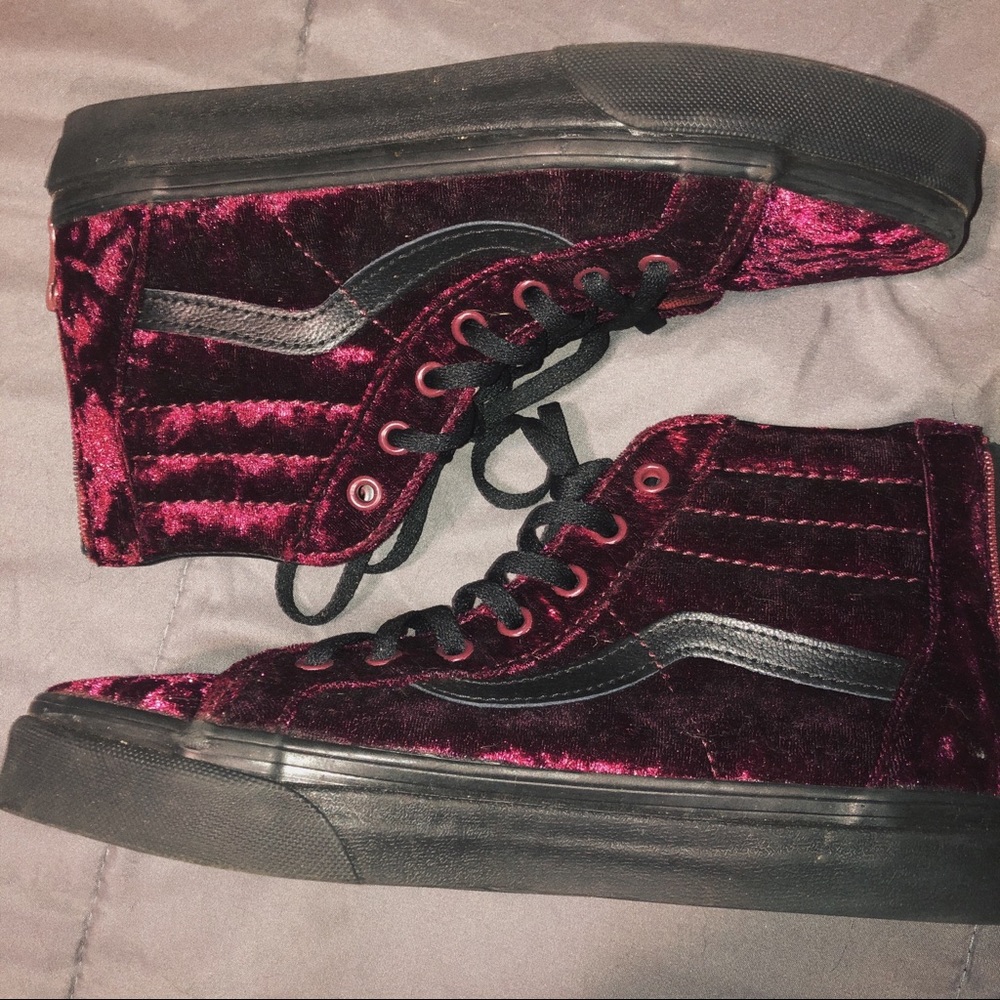 Maroon velvet vans